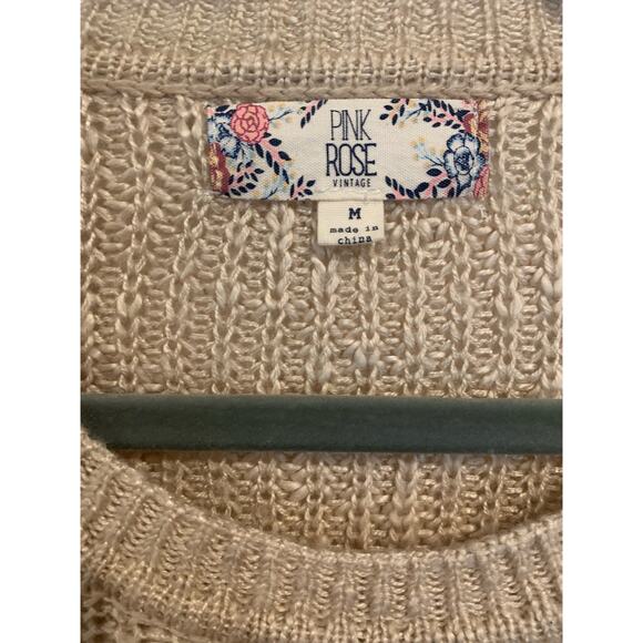 Pink Rose - Light Weight Knit Sweater - Tan - Size Medium Top - Picture 5 of 6